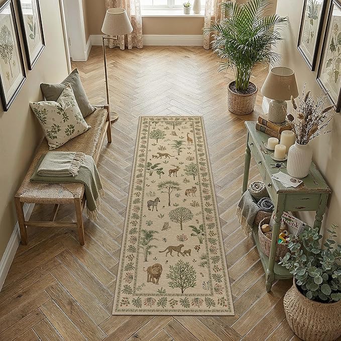 2x6 Easy Jute Runner Rug Washable Brown Printed Hallway Outdoor Rug for Patio Lightweight Non Slip No Sheding Carpet Entryway Bathroom Backyard Porch Kitchen