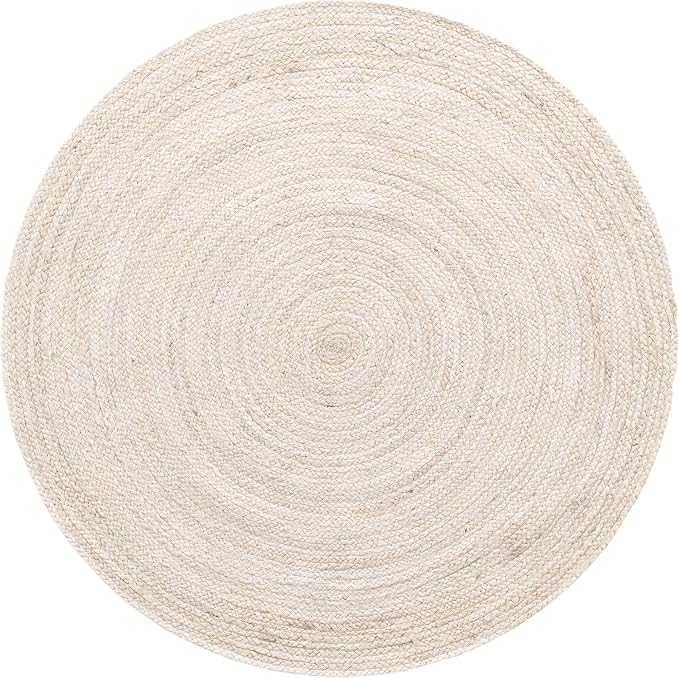 Unique Loom Braided Jute Collection Area Rug - Dhaka (5' 1" Round, White)
