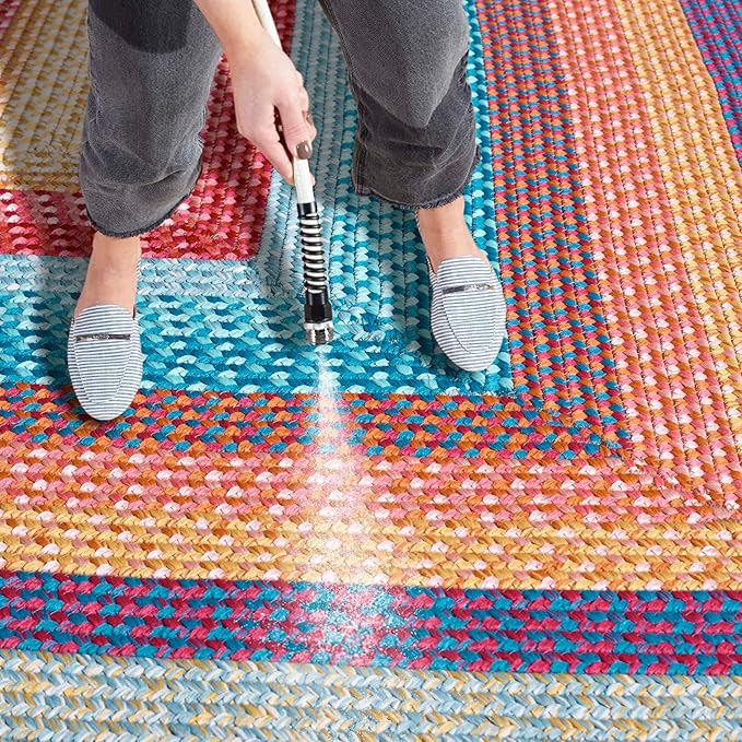 SAFAVIEH Washable Rug Outdoor Braided Collection - 4' x 6' Oval, Red & Orange, Handmade & Reversible, Non-Shedding & Easy to Clean, Ideal for Patio, Backyard, Mudroom (BRD308Q)