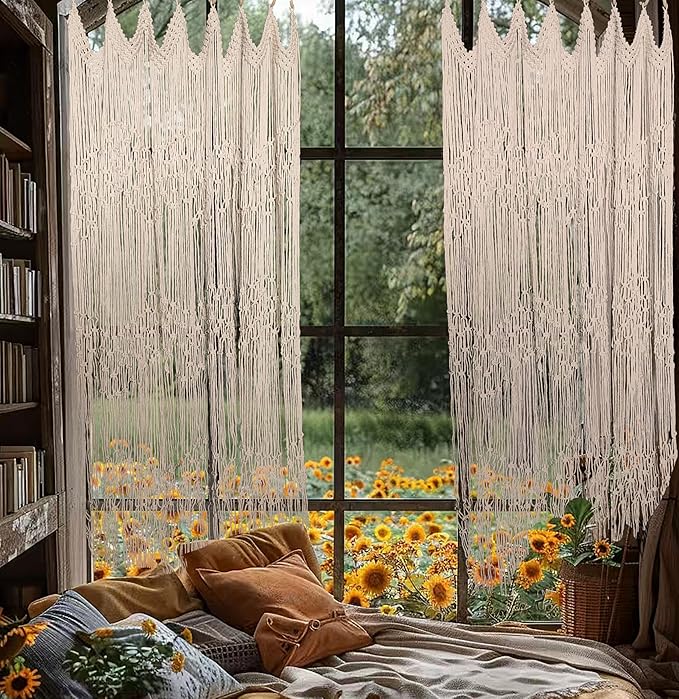 kiido Macrame Curtain Window Treatment【50" W x 71" H】 Bohemian Room Divider Doorway Curtain Boho Macrame Wall Hanging Living Home Decor Room Bedroom Decoration-Stars River (50" W x 71" H x1pcs)