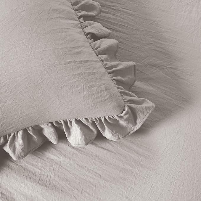 Lush Decor Ruffle Skirt Bedspread Set - 3-Piece Luxurious Farmhouse Bedding - Elegant Ruffle Detail - Timeless Style - Soft Lightweight Sheets - California King, Grey