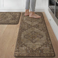 GENIMO Kitchen Mats for Floor 2PCs, Washable Anti Fatigue Mat for Cushioned, 17.3"x47"+17.3"x30", Waterproof Kitchen Rugs, Non Slip Comfort Standing Mat Rug for Home, Sink, Laundry, Rustic Brown
