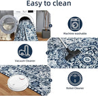 YJ.GWL Area Rugs for Living Room 6x9 Machine Washable Rugs, Non Slip Floral Vintage Rug Indoor Carpet, Stain Resistant Large Rug for Bedroom Dining Room, Navy Blue