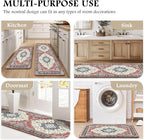 Boho Kitchen Mats for Floor 2 Piece Set Anti Fatigue Cushioned PVC Kitchen Rugs Non Slip Waterproof Farmhouse Mats 2/5 Inch Comfort Standing Mat for Sink, Laundry, 17.3"x47"+17.3"x28", Taupe Red