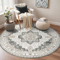 GENIMO 6FT Round Area Rugs for Living Room, Circle Rugs Machine Washable Low Pile, Chenille Non Slip Vintage Rug for Bedroom, Dining Room, Home Office, Heathered Grey