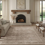 FMFUNCTEX 12x15 Washable Area Rug Taupe Vintage Neutral Distressed Large Non Slip Carpet for Living Room Bedroom Soft Low Pile Indoor Mat Retro Floral Throw Rug for Dining Room Kitchen Office Nursery