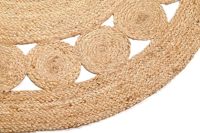 KEMA Jute Area Rug 3ft Round Natual Braided Dot Handwoven Rug Rustic Vintage Reversible Boho Area Rugs for Farmhouse, Living Room, Bedroom, Patio, Kitchen