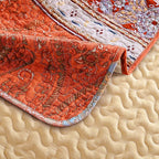 Exclusivo Mezcla 50"x 60" Quilted Throw Blanket- Microfiber Quilt Throw with Boho Striped Pattern, Reversible Brick-Red Versatile Lap Quilt for All Seasons, Lightweight Throws for Bed/Couch/Sofa