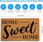 PLUS Haven 17.5x30 Home Sweet Home Door Mat with Heavy-Duty Backing - Coco Coir Doormat for Outdoor or Indoor Uses - Non-Slip Welcome Mats for Entryway or Porch - Easy to Clean - Natural Brown