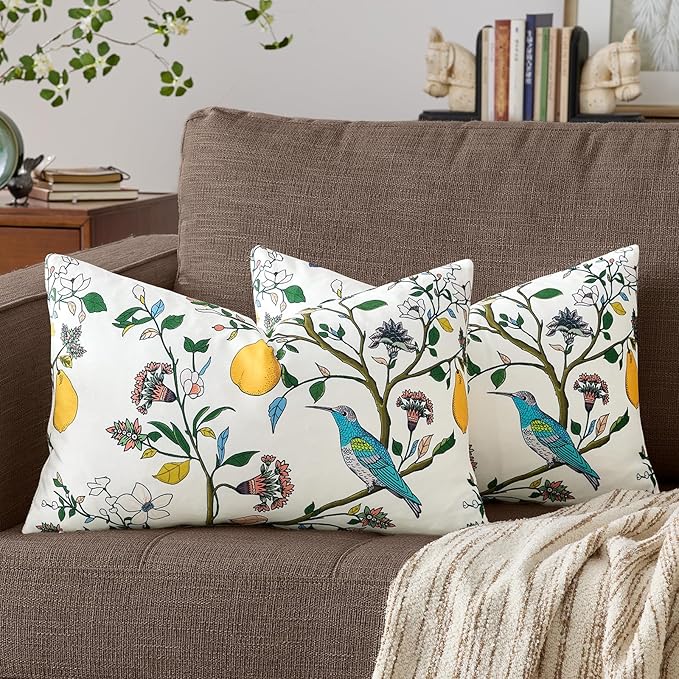 MUSSEL White Floral Pillow Covers 12x20 Set of 2, Velvet Wild Flower Plant Throw Pillows Case, Square Farmhouse Decor Cushion Covers for Home Sofa Bed Couch