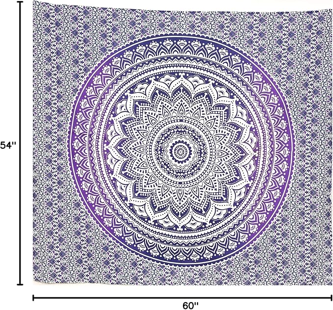 ANJANIYA Ombre Wall Hanging Bohemian Tapestry, Metallic Wall Art Bedspread, Psychedelic Hippie Mandala Dorm Décor for Hanging, Bedding, Beach Coverlet Curtain, Purple Blue, 54"X60"