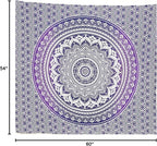 ANJANIYA Ombre Wall Hanging Bohemian Tapestry, Metallic Wall Art Bedspread, Psychedelic Hippie Mandala Dorm Décor for Hanging, Bedding, Beach Coverlet Curtain, Purple Blue, 54"X60"