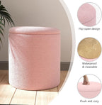 Ottoman Poufs with Storage, Set of 2 Soft Upholstered Vanity Stool,Multifunctional Ottomans Coffee Table Padded Seat Foot Rest for Living（Pink, Pack of 2）