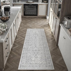 Gray 2x6 Runner Rug Hallway Washable Vintage Carpet Kitchen Long Small Indoor Non Slip Soft Low Pile Thin Stain Resistant Distressed Accent Throw Rug for Bedroom Laundry Office Living Room
