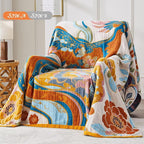 Boho Blanket Soft Muslin BohoThrow Blanket, 100% Cotton Floral Printed Farmhouse Decor All Season Reversible Rustic Throw for Sofa Couch Chair (80"x90")