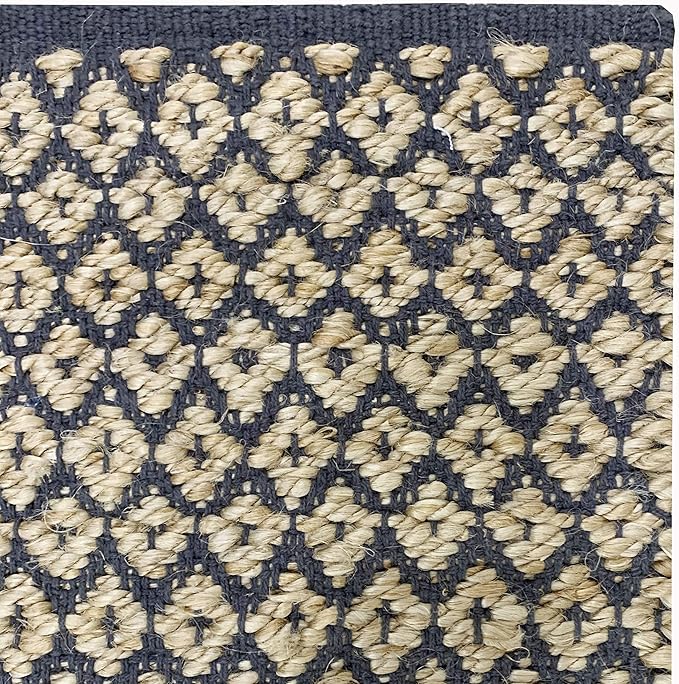 Jute Cotton Diamond Area Rug 2x3 Feet - Grey Natural, Reversible Soft Durable Floor Carpet Ideal for Entryway, Living Room, Kitchen | Farmouse Decorative Samll Neutral Rugs for Laundry Room