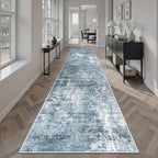 Runner Rug 2'x10' Abstract Washable Non-Slip Runner Rugs for Kitchen Bathroom Laundry Room Blue Vintage Floor Carpet Runners for Hallway Entryway