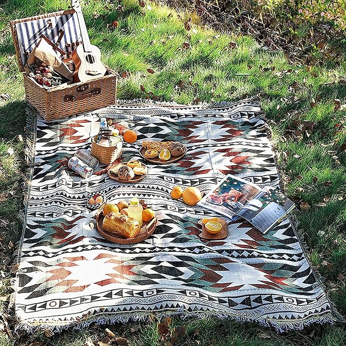 Lqprom Southwest Throw Blankets Aztec Southwestern Throws Cover Boho Native American Blankets for Gift Sofa Table Bed Living Room Decor Outdoor Camping Picnic Tent Beach Car Traveling 51"x63"