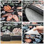6x9 Area Rugs for Living Room: Floral Washable Rug Vintage Large Soft Boho Non-Slip Carpet Indoor Stain Resistant Thin Carpets for Bedroom Dining Room Farmhouse Nursery Hallway Home Office Dark Black