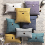 Phantoscope Pack of 2 Farmhouse Throw Pillow Covers Button Vintage Linen Solid Decorative Pillow Cover for Couch Bed and Chair Purple 22 x 22 inches 55 x 55 cm
