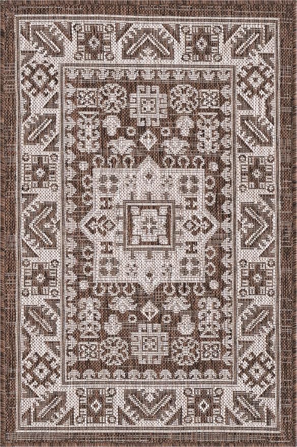 Rugs.com Outdoor Aztec Collection Rug – 2' x 3' Brown Flatweave Rug Perfect for Living Rooms, Large Dining Rooms, Open Floorplans