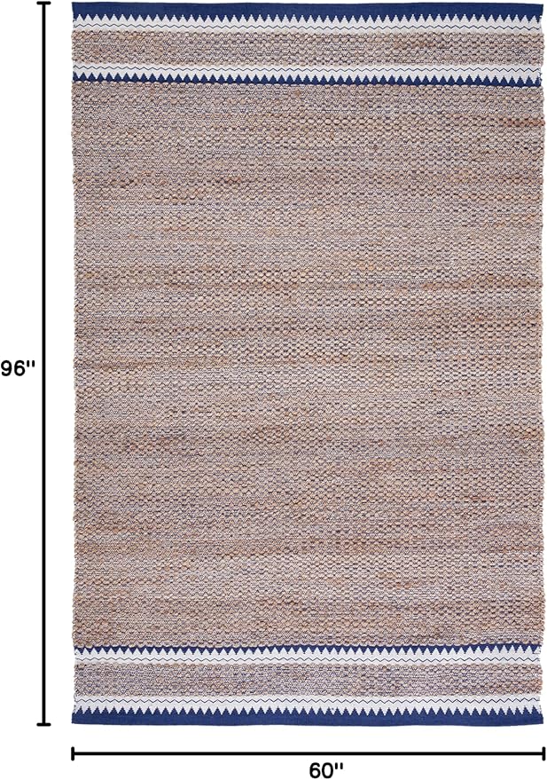 SAFAVIEH Natural Fiber Collection Area Rug - 5' x 8', Natural & Navy, Handmade Farmhouse Boho Coastal Rustic Jute, Ideal for High Traffic Areas in Living Room, Bedroom (NF874N)