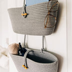 OrganiHaus Grey Wall Hanging Storage Basket | Behind Door Storage | Wall Storage Baskets Over Door | 3 Tier Hanging Basket | Woven Baskets Bathroom Organizer | Wall Hanging Baskets for Organizing
