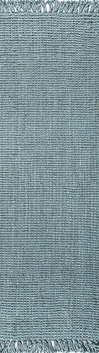 JONATHAN Y Handwoven Jute Fringe Light Blue/Gray Runner Rug, 2x8, Pata, Bohemian, Rustic, Cottage, Easy-Cleaning for Living Room, Bedroom, Kitchen, Non-Shedding (NRF103B-2)