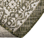 Rugs.com Outdoor Aztec Collection Rug – 13 Ft Round Green Flatweave-Pile Rug Perfect for Kitchens, Dining Rooms