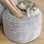 SHOUREN Stuffed Round Pouf Ottoman,Corduroy Foot Rest with Shredded Foam Filling, Lightweight and Fluffy Pouf Storage Ottoman for Living Room,Floor Poufs for Couch,20"x15", Light Grey