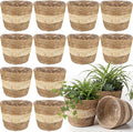 12 Pcs Seagrass Plant Basket with Plastic Liners Woven Stylish Planter Baskets Bulk Indoor Outdoor Plants Woven Wicker Baskets for Flower Pots Cover and Room Decor Small (Small,Bohemian)