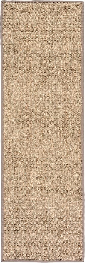 SAFAVIEH Natural Fiber Collection Runner Rug - 2'6" x 8', Natural & Grey, Seagrass, Basketweave Pattern with Border (NF114P)