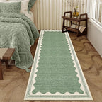Scalloped Sage Green 2.5x8 Runner Rug for Hallway Washable Kitchen Rugs Non Slip Solid Tan Jute Modern Minimalism Soft Low-Pile Scalloped Indoor Carpet for Entryway Laundry Room Floor Mats