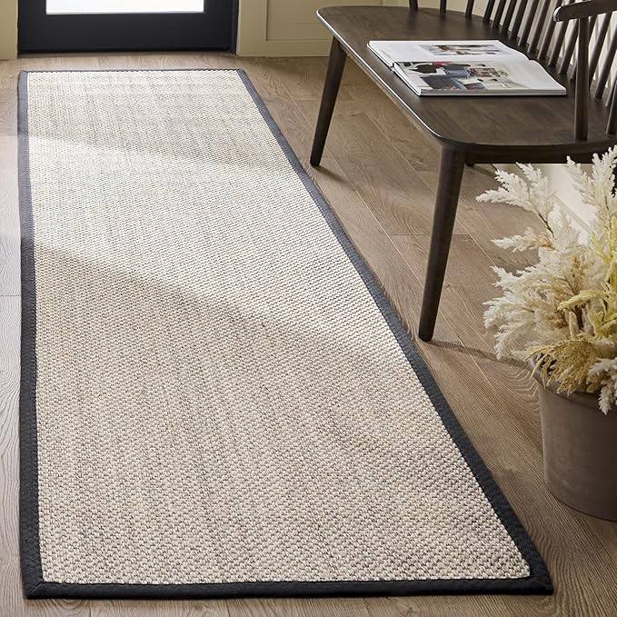 SAFAVIEH Natural Fiber Collection Runner Rug - 2'6" x 10', Marble & Dark Grey, Sisal, Woven Design with Border (NF143D)