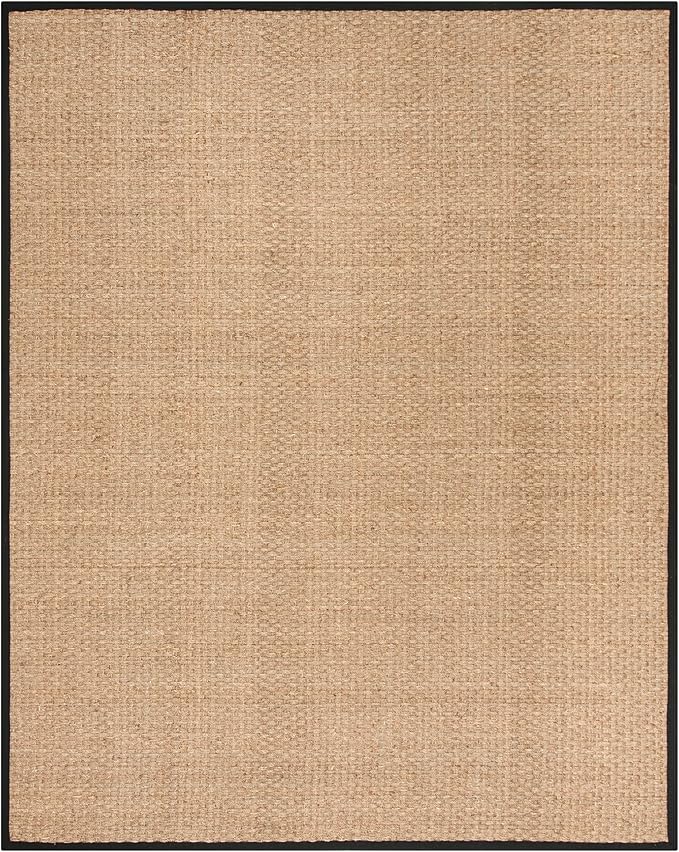 SAFAVIEH Area Rug 10x14 - Natural Fiber Collection - Large - Natural & Black, Seagrass, Basketweave Pattern with Border (NF114C)