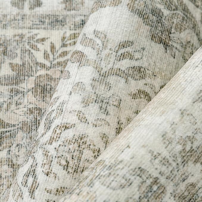 7x9 Area Rug Beige Washable Vintage Distressed Living Room Carpet Large Bedroom Indoor Medallion Floral Non Slip Retro Throw Floor Mat for Office Dining Room Kitchen Bathroom