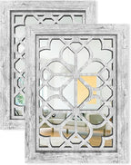 Set of 2 13x17 Inch Rectangular Shatterproof Decorative Wall Mirrors, Boho Farmhouse Rustic Vintage Grey Accent Mirrors for Living Room, Bedroom, Entryway & Home Wall Decor（Grey）