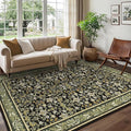 GarveeHome 6x9 Area Rugs Washable Rugs for Living Room, Boho Vintage Rug Non Slip Low Pile Stain Resistance Indoor Soft Large Carpet for Bedroom Dining Room Office Green Black