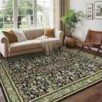 GarveeHome 6x9 Area Rugs Washable Rugs for Living Room, Boho Vintage Rug Non Slip Low Pile Stain Resistance Indoor Soft Large Carpet for Bedroom Dining Room Office Green Black
