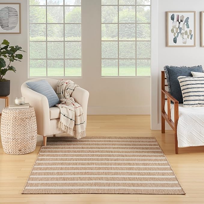 Nourison Home Positano Beige Ivory 5' x 7' Area Rug - Easy Clean, Non Shedding, Bed Room, Living Room, Dining Room, Kitchen (5' x 7')
