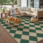 6x9 Checkered Easy Jute Area Rug for Living Room Large Checkerboard Washable Indoor Outdoor Carpet Farmhouse Patio Office Mat Geometric Non Slip Green Carpet for Backyard Dining Room