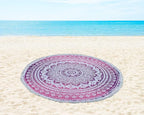 Round Beach Tapestry Turquoise Mandala Throw/Boho Hippie Beach Blanket Roundie/Indian Cotton Bohemian Large Round Table Cloth-Home Decor/Yoga Mat Meditation Picnic Rug (42", Pink and White)