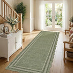 GarveeHome Scalloped Washable Rugs 2x6 Runner Rug for Hallway Non Slip Kitchen Rugs Soft Non Shedding Low Pile Entryway Rug Stain Resistant Carpet for Bath Laundry Room, Green