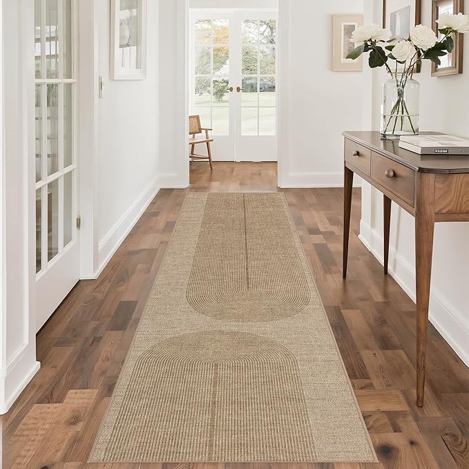 Easy Jute Rug 2.5x8: Indoor Outdoor Natural Boho Area Rugs for Hallway Patio Non Slip - Farmhouse Neutral Contemporary Carpet Mat for Entryway Kitchen Laundry Room Bedroom Washable