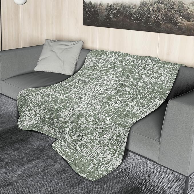 Sage Green Boho Blanket Soft Flannel Lightweight Retro Bohemian Throw Blanket Cozy Warm Vintage Aztec Geometric Blankets All Seasons Living Room Decor for Couch Chair Bed Sofa Office 40x50 inch