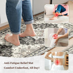 Boho Kitchen Mats for Floor 2 Piece Set Anti Fatigue Cushioned PVC Kitchen Rugs Non Slip Waterproof Farmhouse Mats 2/5 Inch Comfort Standing Mat for Laundry, 17.3"x59"+17.3"x28", Black Brown Grey