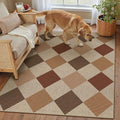 3x5 Checkered Easy Jute Outdoor Patio Rug Washable Area Rugs for Living Room Entryway Diamond Indoor Outdoor Mat Farmhouse Neutral Non Slip Brown-Beige Door Carpet for Backyard Bedroom