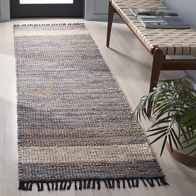 SAFAVIEH Cape Cod Collection Runner Rug - 2'3" x 8', Light Blue, Handmade Jute & Denim, Ideal for Living Room, Hallway, Foyer, Bedroom (CAP153L-28)