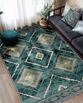Area Rug 6x9 Rug Machine Washable Non-Slip Low Pile Print Pattern Western Rug for Living Room Bedroom Entryway Tribal Series -Teal/Green