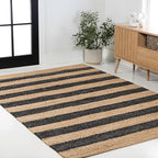 JONATHAN Y Jayden Woven Jute Stripe Natural/Black Indoor Area Rug, 4x6, Rustic, Farmhouse, Traditional, Lodge, Easy-Cleaning for Living Room, Bedroom, Kitchen, Non-Shedding (NRF202B-4)